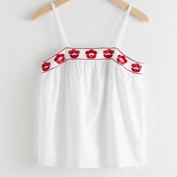 & Other Stories Tops - & Other Stories White Camisole with Red Embroidery